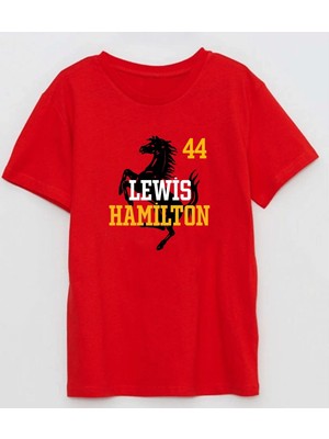 Lewis Hamltn 44 Baskılı Erkek Kırmızı Tişört