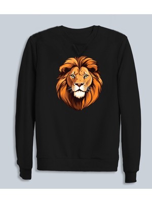 Aslan Baskılı Pamuklu Erkek Sweatshirt