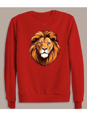 Aslan Baskılı Pamuklu Erkek Sweatshirt