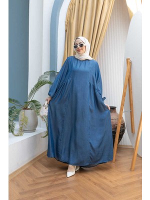 6657-BÜZGÜLÜ Sallaş Elbise Koyu Mavi