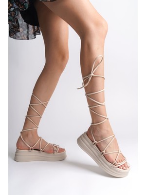 Samantha Bilekten Bağlamalı Ortopedik Taban Kadın Terlik  Ckt - Krem