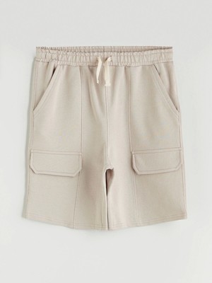 LC Waikiki Lcw Kids Gri Beli Lastikli Erkek Çocuk Kargo Şort Düz Desenli Rahat Kesim Özellikli