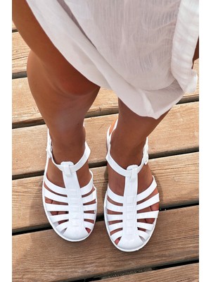 Nmoda Medusa Jelly Kadın Sandalet Beyaz Suya Dayanıklı Kaymaz Taban Yaz Sezonu İçin Rahat Tasarım