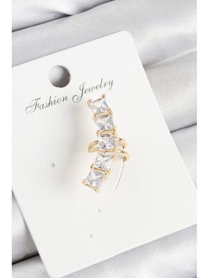 Stillove Pirinç Zirkon Taşlı Model Gold Renk Sağ Kıkırdak Küpe