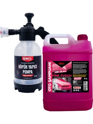 Smx %90 Cilalı Pink Fusion Oto Şampuanı 5 Lt ve 2 Litre Köpük Yapıcı Kimyasal Dayanımlı Basınçlı Pompa