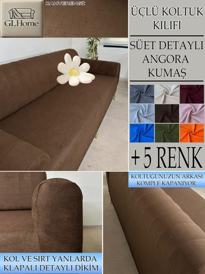 Süet Detaylı Angora Kumaş 3lü Komple Giydirme Kanepe & Çekyat, Bohem, Porto, Vb. Model Koltuk Kilifi