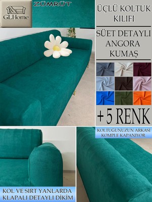 Süet Detaylı Angora Kumaş 3lü Komple Giydirme Kanepe & Çekyat, Bohem, Porto, Vb. Model Koltuk Kilifi