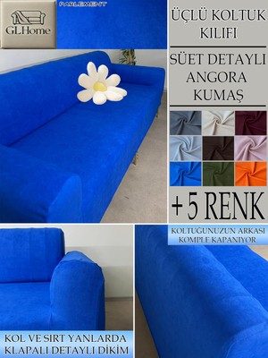 Süet Detaylı Angora Kumaş 3lü Komple Giydirme Kanepe & Çekyat, Bohem, Porto, Vb. Model Koltuk Kilifi