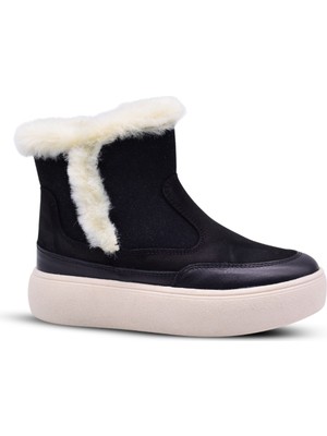 Pamela Kız Çocuk Hakiki Deri Kürk Detaylı Fermuarlı Siyah Renk Bot