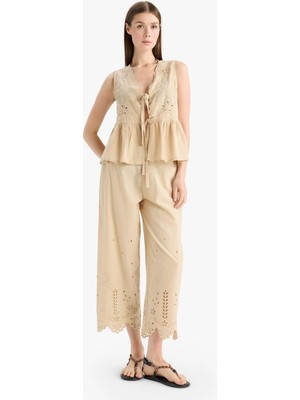 DeFacto %100 Pamuk Regular Fit Brode Plaj Pantolonu E0602AX25SM