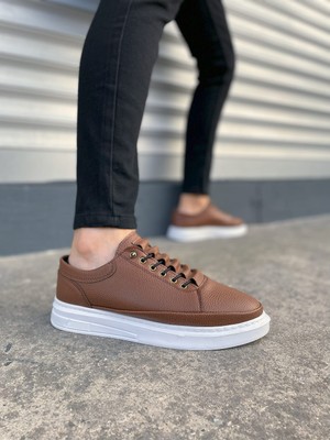 JY0535 Prime Bağcıklı Cilt Erkek Günlük Sneaker Ayakkabı Cbt - Taba