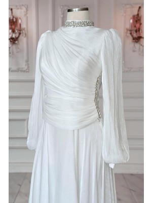 Amine Hüma Nergis Abiye Elbise Ekru