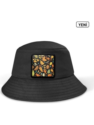BlackBörk V1 Bucket Sonbahar - 1 Kod Logolu Unisex Bucket Siyah Şapka