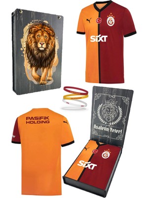 Galatasaray Orijinal Lisanslı 2024/25 Sarı Kırmızı 5 Yıldızlı Taraftar Forma Spor Bileklik Set Hediyelik Ahşap Kutulu