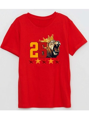 25 Kükreyen Kral Aslan 5 Yıldız Baskılı Pamuklu Yetişkin Tişört