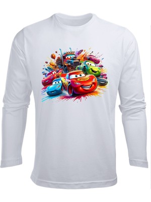 Uzun Kollu Şimşek Mcqueen Arabaları Baskılı Çocuk Pamuklu Tişört