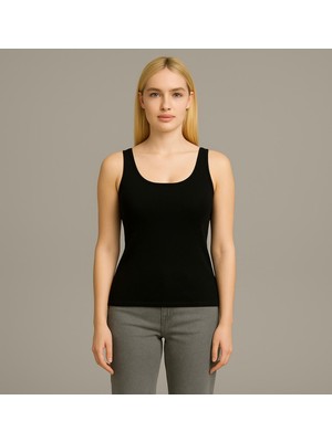 Kadın Siyah Kalın Askılı T-SHIRT-D815