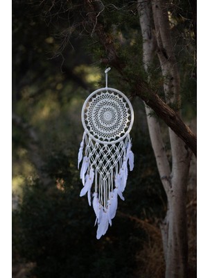 El Yapımı Makrome Düş Kapanı, Şık ve Doğal Dekoratif Ürün, Beyaz Renk Seçeneği