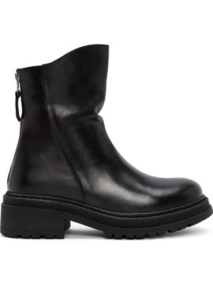 Kadın Siyah Arkadan Fermuarlı Deri Bot 25WFD180718