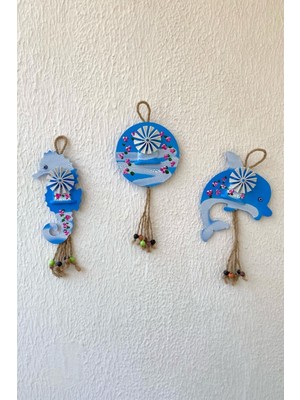 Mavi 3'lü Deniz Temalı Polyester Duvar ve Kapı Süsü Seti