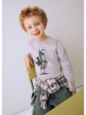 Mayoral Erkek Çocuk Baskılı Sweatshirt Gri