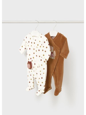Mayoral Newborn Kız Bebek 2Li Kadife Tulum Kahverengi