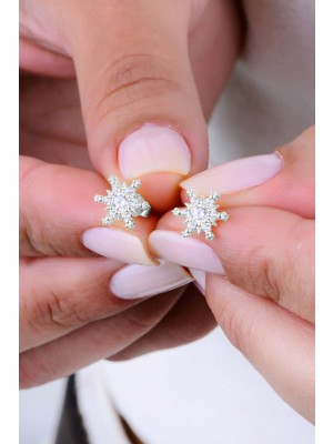 Gümüş Rodyumlu Zirkon Taşlı Kar Kristali Küpe SGTL12998RODAJ