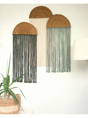 Üçlü Bohem Makrome Duvar Dekoru, Retro Stil Yeşil Dekor Süsü