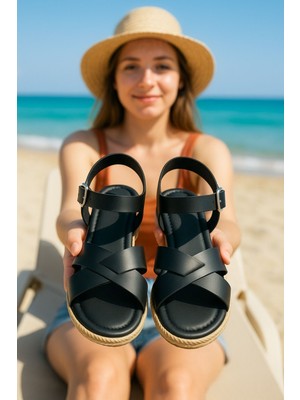 Kadın Günlük Çapraz Bantlı Sandalet Yazlık Rahat Tabanlı Ayakkabı Iş Ofis Plaj Dış Mekan
