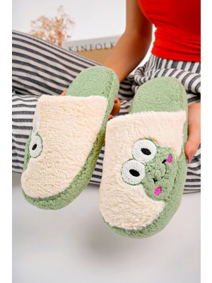 Yeni Sezon Kadın Ev Terliği Peluş Terlik Çeyiz ve Bohça Terliği Ses Yapmaz Kalın Taban Kurbağa Fiğürlü