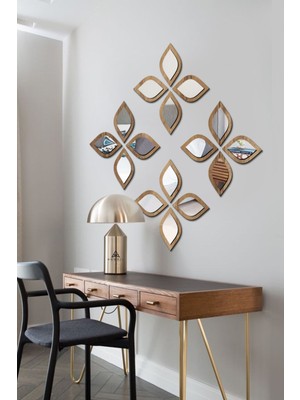 Ahşap Desenli 16'lı Dekoratif Ayna Seti, Gümüş, Su Damlası Tasarımı