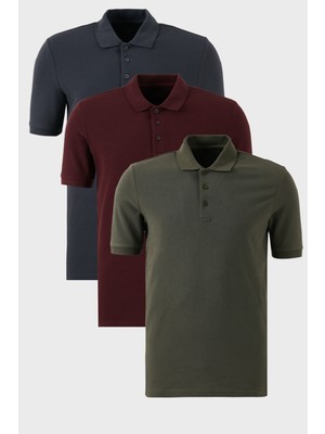 Buratti Pamuklu Regular Fit Düğmeli Polo Yaka 3'lü Paket T Shirt Erkek T Shirt 5902127S3