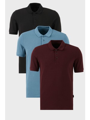 Buratti Pamuklu Regular Fit Düğmeli Polo Yaka 3'lü Paket T Shirt Erkek T Shirt 5902127S3