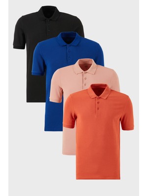 Buratti Pamuklu Regular Fit Düğmeli Polo Yaka 4'lü Paket T Shirt Erkek T Shirt 5902127S4