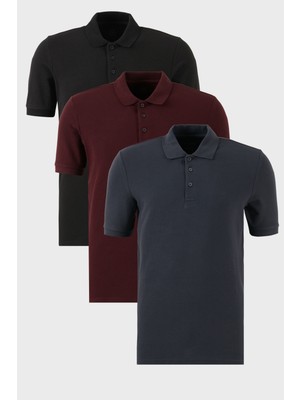 Buratti Pamuklu Regular Fit Düğmeli Polo Yaka 3'lü Paket T Shirt Erkek T Shirt 5902127S3