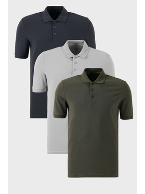 Buratti Pamuklu Regular Fit Düğmeli Polo Yaka 3'lü Paket T Shirt Erkek T Shirt 5902127S3