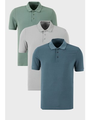 Buratti Pamuklu Regular Fit Düğmeli Polo Yaka 3'lü Paket T Shirt Erkek T Shirt 5902127S3