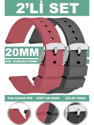 Trendburada 20mm Fossil-Welder-Wesse-Casio-Armani-Omega-Seiko-Tissot Saat Uyumlu Silikon Saat Kordonu Kayışı MR2