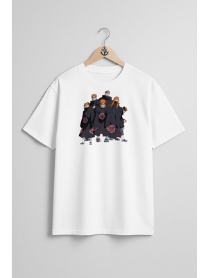 Oversize Naruto Akatsuki Illustration, Naruto Shippuden Göğüs Tasarımlı Unisex T-Shirt
