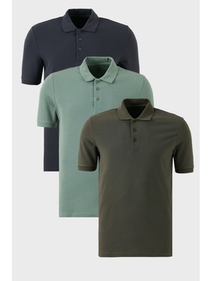 Buratti Pamuklu Regular Fit Düğmeli Polo Yaka 3'lü Paket T Shirt Erkek T Shirt 5902127S3