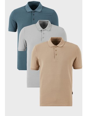 Buratti Pamuklu Regular Fit Düğmeli Polo Yaka 3'lü Paket T Shirt Erkek T Shirt 5902127S3