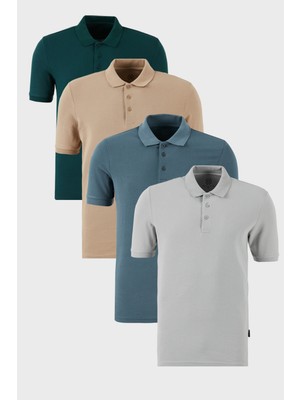 Buratti Pamuklu Regular Fit Düğmeli Polo Yaka 4'lü Paket T Shirt Erkek T Shirt 5902127S4