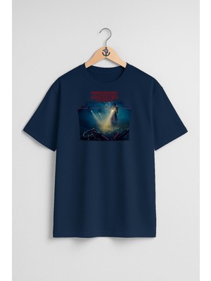 Oversize Stranger Things, Sezon 2 Dizi Göğüs Tasarımlı Unisex T-Shirt