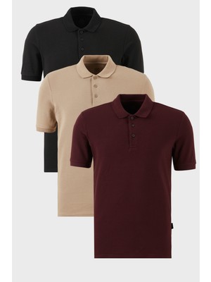 Buratti Pamuklu Regular Fit Düğmeli Polo Yaka 3'lü Paket T Shirt Erkek T Shirt 5902127S3