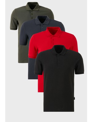 Buratti Pamuklu Regular Fit Düğmeli Polo Yaka 4'lü Paket T Shirt Erkek T Shirt 5902127S4