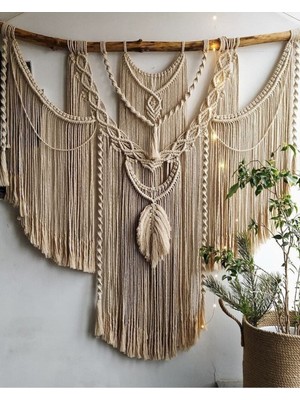 Ekru Makrome Duvar Süsü, Şık ve Ferah Dekorasyon Ögesi