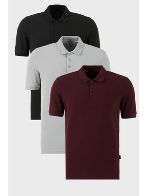 Buratti Pamuklu Regular Fit Düğmeli Polo Yaka 3'lü Paket T Shirt Erkek T Shirt 5902127S3