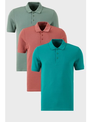 Buratti Pamuklu Regular Fit Düğmeli Polo Yaka 3'lü Paket T Shirt Erkek T Shirt 5902127S3