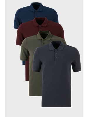 Buratti Pamuklu Regular Fit Düğmeli Polo Yaka 4'lü Paket T Shirt Erkek T Shirt 5902127S4