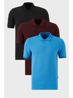 Buratti Pamuklu Regular Fit Düğmeli Polo Yaka 3'lü Paket T Shirt Erkek T Shirt 5902127S3